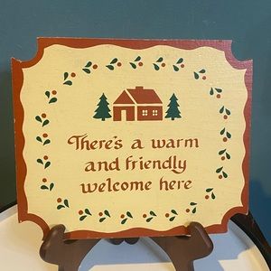 Vintage “There’s a warm and friendly welcome here” painted wood sign USA *READ*